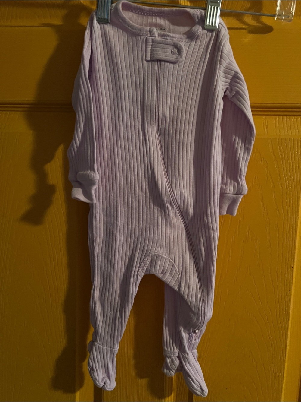 6 MONTHS BABY GIRL PURPLE RIBBED FOOTIE FOOTED ONESIE ZIPPY ZIP MEMBERS MARK